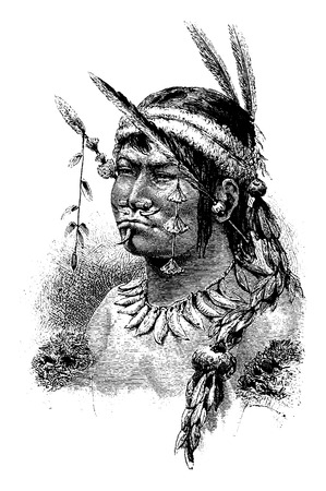 Coreguaje Indian of Amazonas, Brazil, drawing by Riou from a photograph, vintage engraved illustration. Le Tour du Monde, Travel Journal, 1881のイラスト素材