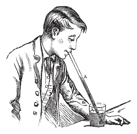 Atmospheric pressure on a liquid, vintage engraving. Old engraved illustration of Atmospheric pressure on a liquid by man.のイラスト素材