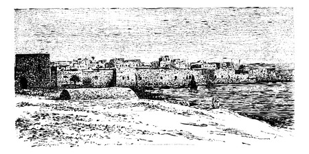 City Gate of Tyre, in Lebanon, vintage engraved illustration. Le Tour du Monde, Travel Journal, 1881のイラスト素材