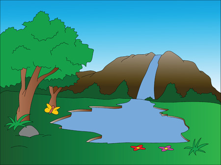 Illustration of waterfall scenery.のイラスト素材