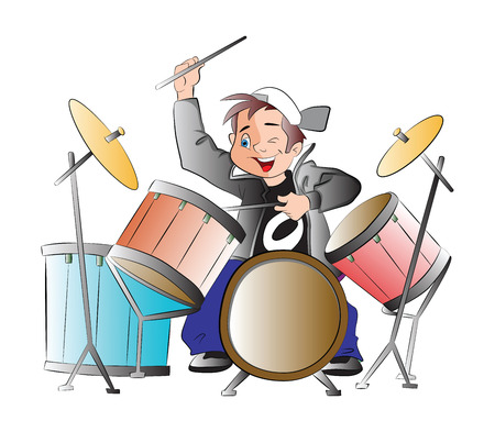 Boy Playing Drums, illustrationのイラスト素材