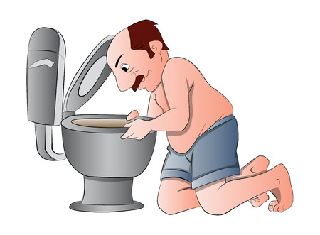 Man Fixing a Toilet, illustrationのイラスト素材