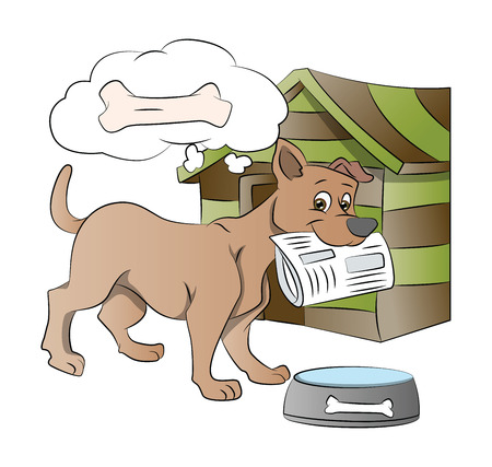Dog Holding a Newspaper, Thinking of a Bone Reward, vector illustrationのイラスト素材