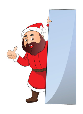 Vector illustration of green santa claus with blank billboard, giving thumbs up gesture.のイラスト素材
