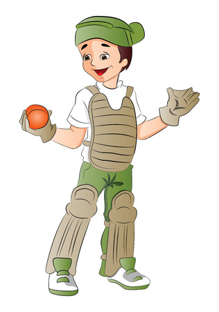 Vector illustration of happy baseball keeper holding a ball.のイラスト素材