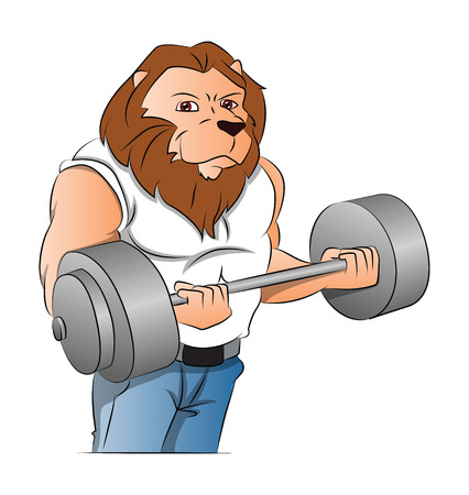 Half-man Half-lion Bodybuilder Lifting a Barbell, vector illustrationのイラスト素材