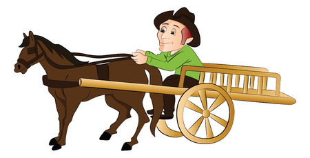 Vector illustration of a man riding a horse drawn cart.のイラスト素材