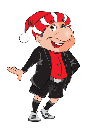 Vector illustration of a happy man wearing santa claus hat, isolated on white background.のイラスト素材