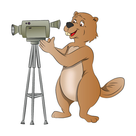 Beaver Using a Video Camera, vector illustrationのイラスト素材