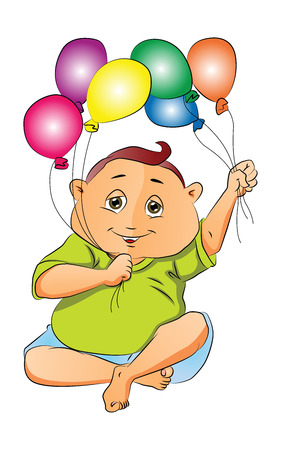 Boy Playing with Balloons, vector illustrationのイラスト素材
