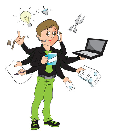 Vector illustration of a successful businessman multitasking in the office.のイラスト素材