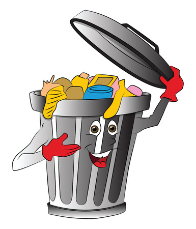 Vector illustration of overloaded dustbin holding lid.のイラスト素材