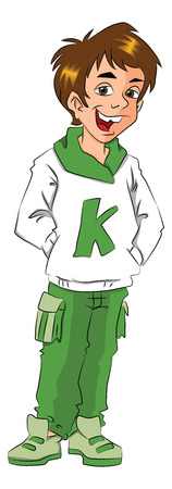 Vector illustration of happy and stylish young boy with hands in pockets.のイラスト素材