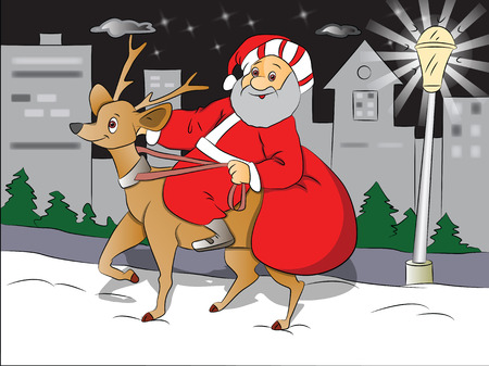 Vector of happy Santa Claus riding on deer.のイラスト素材