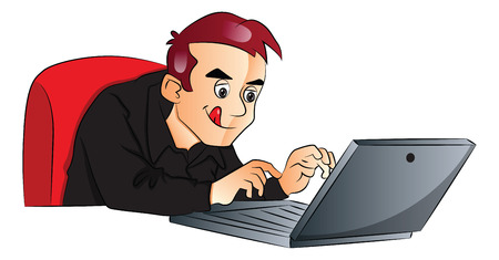 Vector illustration of businessman using laptop at office.のイラスト素材