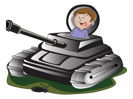 Vector illustration of a boy in army tank.のイラスト素材