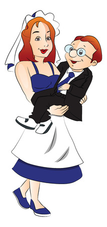 Vector illustration of newlywed bride lifting her man.のイラスト素材
