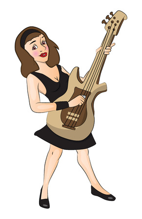 Vector illustration of happy young woman playing guitar.のイラスト素材