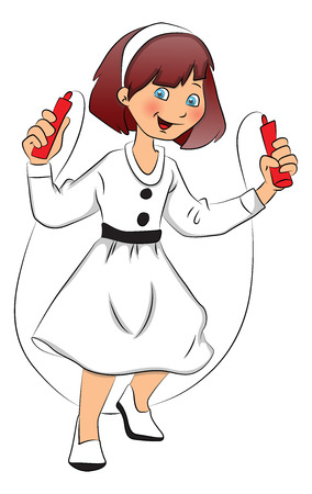 Vector illustration of cute girl skipping on white background.のイラスト素材