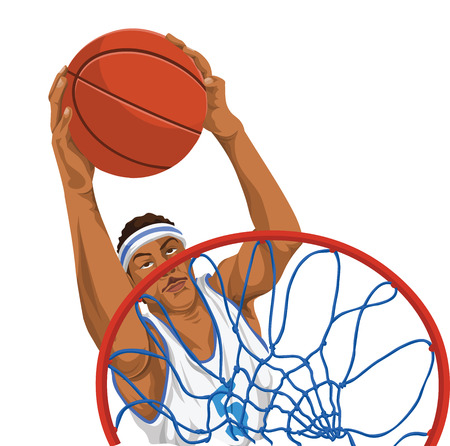 Vector illustration of basketball player throws the ball in basket.のイラスト素材