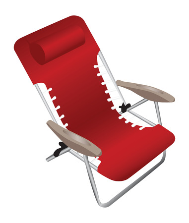 Red folding aluminium armchair with a pillow, isolated against a white background.のイラスト素材