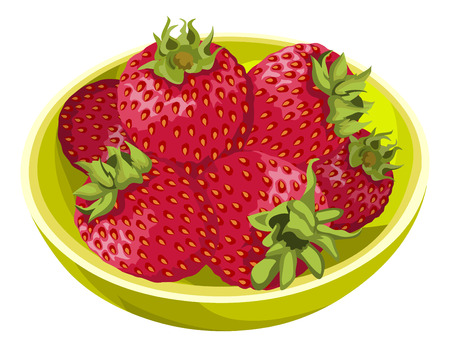 Illustration of fresh strawberries in bowl.のイラスト素材