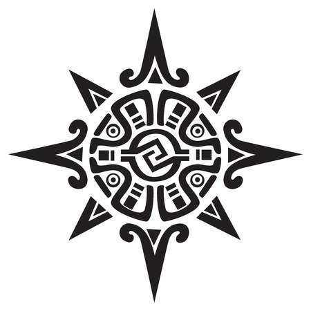 Mayan or Incan symbol of a sun or star, isolated on white. Great for tattoo or artworkのイラスト素材