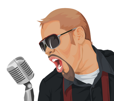 Vector illustration rock song singer in action.のイラスト素材
