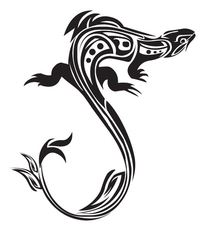 Tattoo design of chameleon, vintage engraved illustration.のイラスト素材