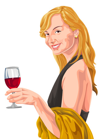 Vector illustration of woman holding red wineglass.のイラスト素材