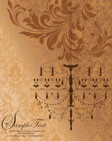 Invitation vintage card with floral ornament and chandelierのイラスト素材
