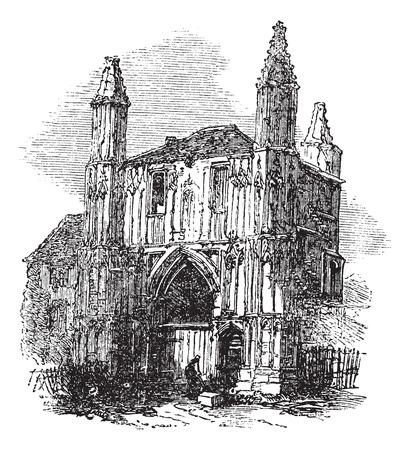 Colchester Abbey, in Essex, England, during the 1890s, vintage engraving. Old engraved illustration of Colchester Abbey.のイラスト素材