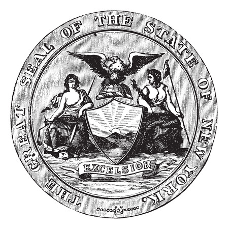 Seal of the State of New York, vintage engraved illustration. Trousset encyclopedia (1886 - 1891).のイラスト素材