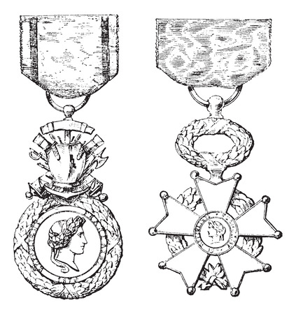 Military Medal, Cross of the Legion of Honor, vintage engraved illustrationのイラスト素材