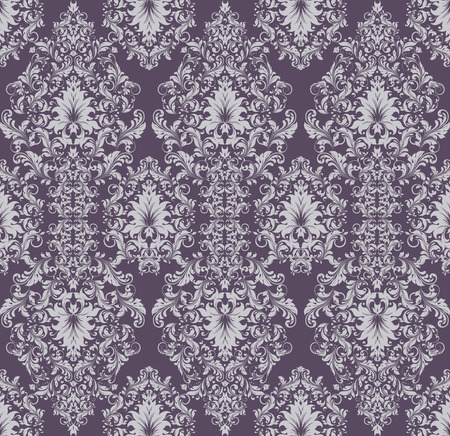 Vintage background with ornate elegant abstract floral design, gray flowers on purple background. Vector illustration.のイラスト素材