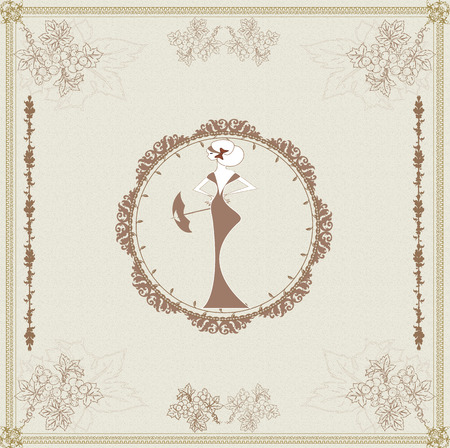 Vintage frame design with girlのイラスト素材