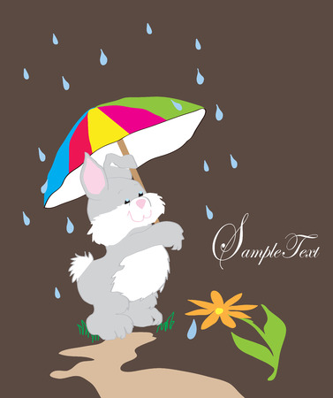 Invitation with a rabbit and umbrellaのイラスト素材