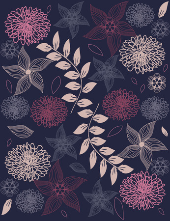 Vintage background with elegant retro floral design, on blue. Vector illustration.のイラスト素材