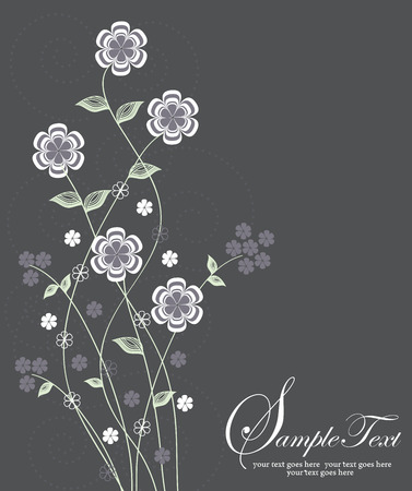 Vintage invitation card with elegant retro floral design, purple flowers on gray. Vector illustration.のイラスト素材
