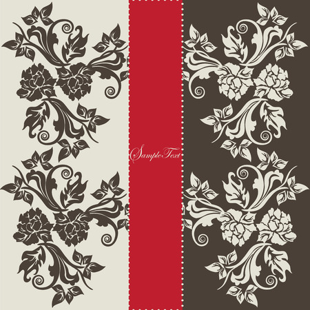 Vintage invitation card with ornate elegant floral design, red and brown. Vector illustration.のイラスト素材