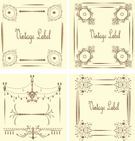 Vintage labels with ornate elegant abstract floral design, on yellow. Vector illustration.のイラスト素材