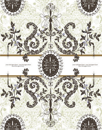 Vintage wedding invitation card with ornate elegant abstract floral design, brown on gray. Vector illustration.のイラスト素材