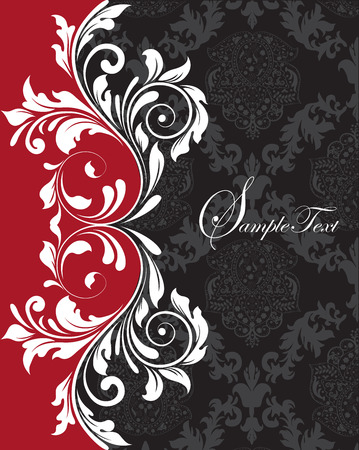 Vintage background with ornate elegant abstract floral design, red and white on gray and black. Vector illustration.のイラスト素材
