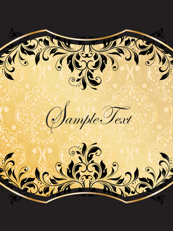 Vintage invitation card with ornate elegant abstract floral design, black on light orange. Vector illustration.のイラスト素材