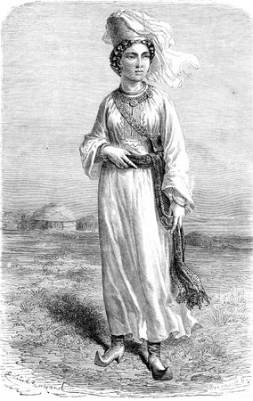 Turkmen girl. vintage engraved illustration. Le Tour du Monde, Travel Journal, (1865).の写真素材