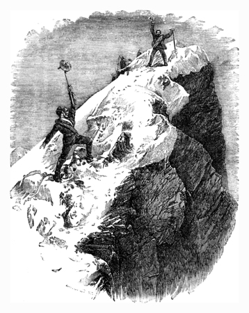 Arriving at the summit of the Matterhorn, vintage engraved illustration. Le Tour du Monde, Travel Journal, (1872).の写真素材