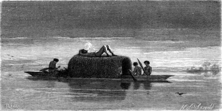 ancient, animal, antique, art, artwork, bird, black, boat, daydream, daydreaming, drawing, dusk, engraved, engraving, etching, illustration, imagination, lake, men, nature, oar, old, people, picture, relaxation, rest, river, sailboat, smoke, transportatioの写真素材