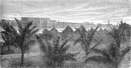 Hospital of St. Louis, seen from Guet-Ndar, vintage engraved illustration. Le Tour du Monde, Travel Journal, (1872).の写真素材