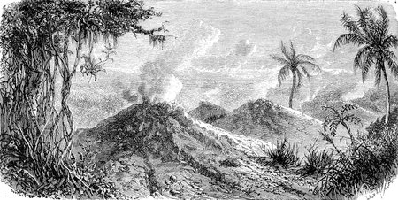 Volcanoes Turbaco, vintage engraved illustration. Le Tour du Monde, Travel Journal, (1872).の写真素材