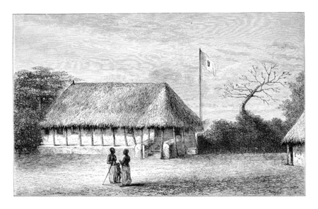 Belmonte House in Angola in Southern Africa, engraving based on the English edition, vintage illustration. Le Tour du Monde, Travel Journal, 1881の写真素材